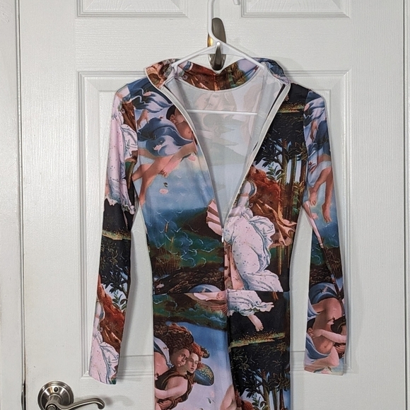 Renaissance Jumpsuit Cherub Print Mock Neck Long Sleeve Body‎ Art Style Size S - Picture 6 of 9